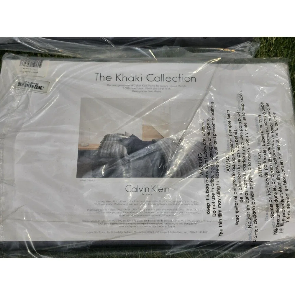 Vtg CALVIN KLEIN KHAKI COLLECTION TWIN FLAT & Fitted SHEETS Water Weeds Flint *